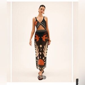 Commense Bird Print Mesh Cover Up Maxi Skirt and Bodysuit NWT Sz Small